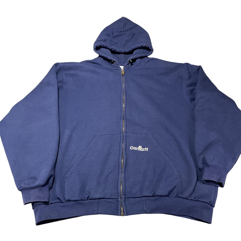 Carhartt Hoodie Mens 2XL Blue Thermal Lined Full Zip‎ Fleece Sweatshirt K129NVY